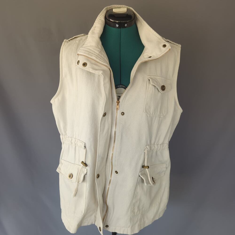 Women’s Beige Utility Safari Vest XL Minimalist Gorpcore Layering Piece
